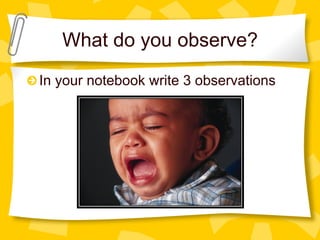 What do you observe?
!  In your notebook write 3 observations
 