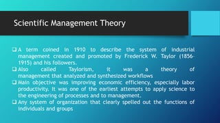Scientific Management Theory
Noman Mushtaq 03
Javeria Farooq 04
Muhammad Fayyaz 05
Muhammad Suleman 11
 