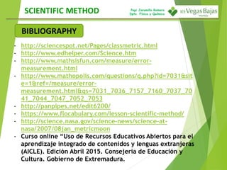 Pepi Jaramillo Romero
Dpto. Física y Química
SCIENTIFIC METHOD
BIBLIOGRAPHY
- http://sciencespot.net/Pages/classmetric.htm...