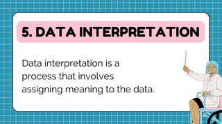 5. DATA INTERPRETATION
Data interpretation is a
process that involves
assigning meaning to the data.
 