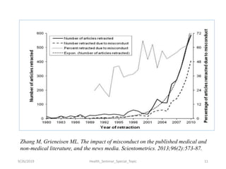 Zhang M, Grieneisen ML. The impact of misconduct on the published medical and
non-medical literature, and the news media. Scientometrics. 2013;96(2):573-87.
9/26/2019 Health_Seminar_Special_Topic 11
 