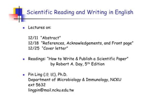 Scientific Reading And Writing In English