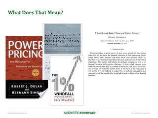 info@@scientificrevenue.com Pricing Without Compromise
What Does That Mean?
 