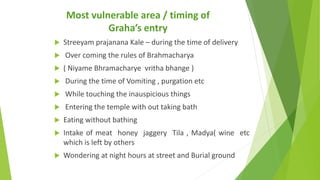 Most vulnerable area / timing of
Graha’s entry
 Streeyam prajanana Kale – during the time of delivery
 Over coming the r...