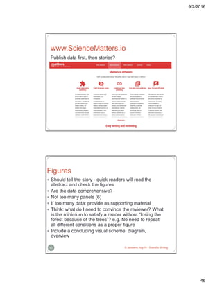 9/2/2016
46
www.ScienceMatters.io
Publish data first, then stories?
© Janssens Aug-16 - Scientific Writing92
Figures
 Sho...