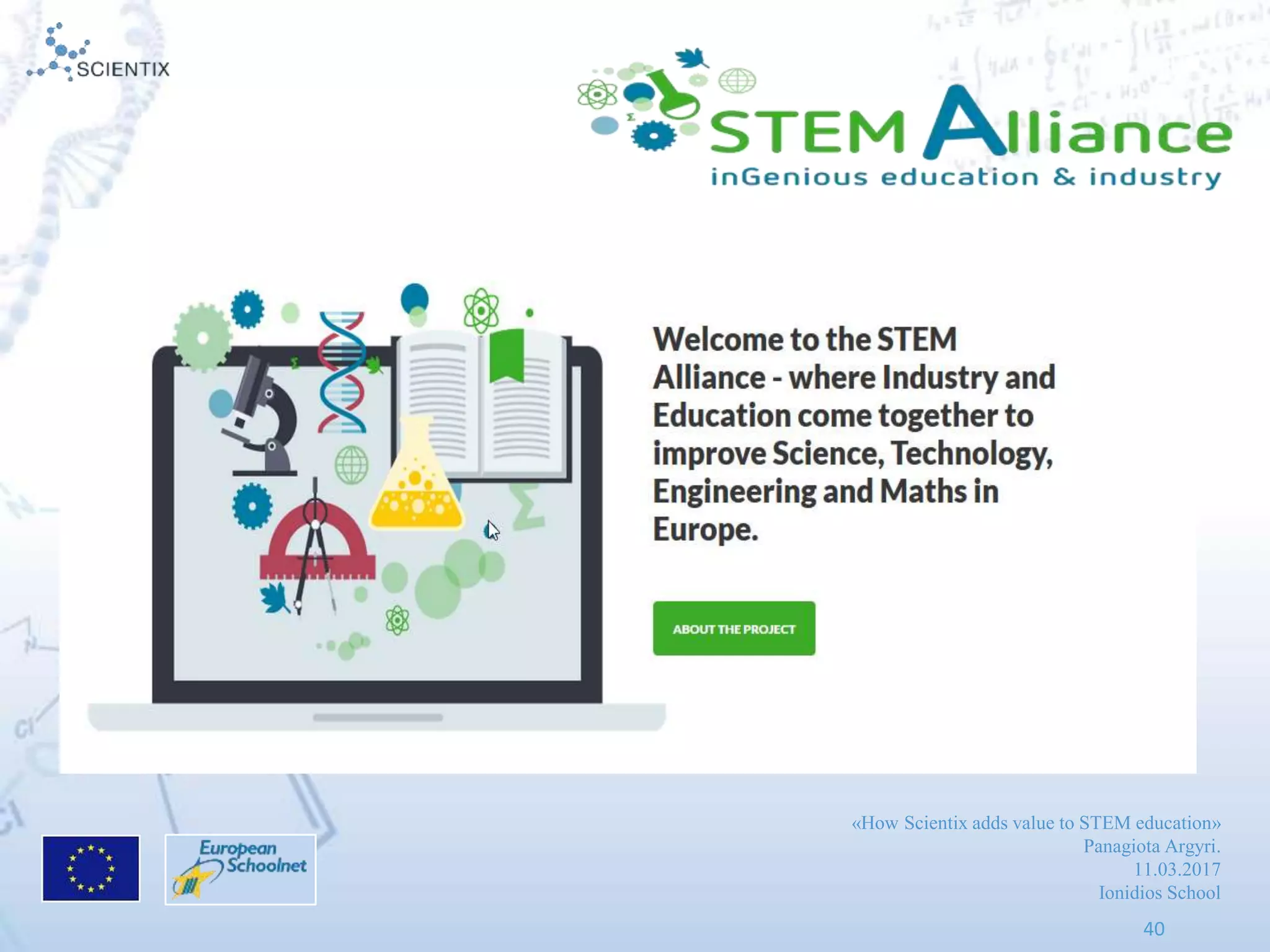 «How Scientix adds value to STEM education»
Panagiota Argyri.
11.03.2017
Ionidios School
40
 