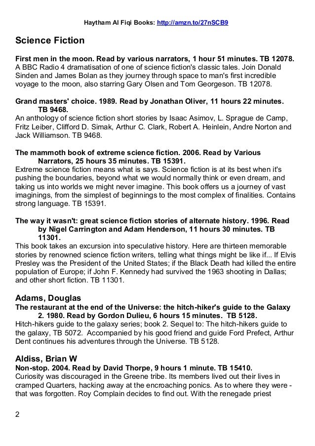 Scifi Fantasy Book List Scifi Fantasy Book List