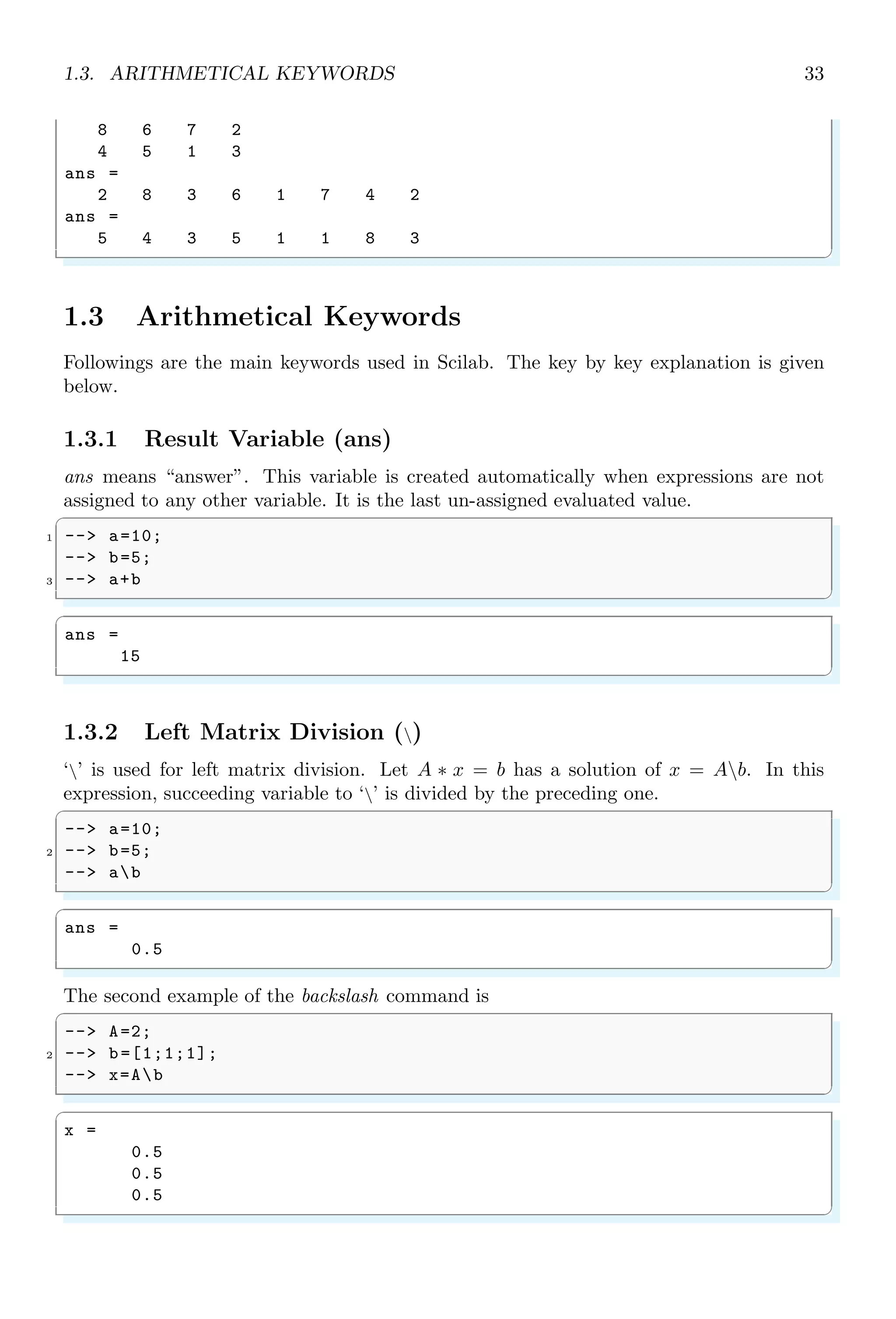 where 1 is very large value in comparison to 3.5 × 10−12
or 35 × 10−12
.
1.1.3 Computational Error
Numerical software uses iteration to find the numeric solutions. For example, every one
knew that sin 90◦
is equal to one. But Numerical Software does not use fixed type values.
They uses series solutions, i.e. for sin θ, they uses sine series:
sin α = α −
α3
3!
+
α5
5!
− . . .
Here, α is in radian. This series is valid if infinite number of steps are taken for computa-
tion purpose. Computer does not take infinite terms of this series. It limits the number
of terms for computation. But, how many terms? If number of terms is less, result shall
be other than actual one but computational performance shall be good. And if number of
steps is large then result shall be near accurate value but performance shall be compro-
mised. Now, the question is that, how many steps shall be taken in this series. It depends
on the required significant digits in the result. At the optimal result, the deviation of
computed value from the actual one is called computational error. For the above series,
we shall compute value for three terms and four terms, and corresponding results shall
be compared.
For Three Terms
sin
π
2

=
22
14
−
22
14
3
3!
+
22
14
5
5!
 