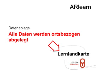 ARlearn


Datenablage
Alle Daten werden ortsbezogen
abgelegt

                   Lernlandkarte
 
