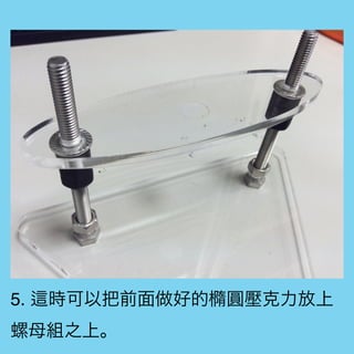 5. 時可以把前面做好的橢圓壓克力放上
螺母組之上。
 