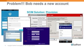 Copyright © SailPoint Technologies, Inc. 2015 All rights reserved.15
Problem!!! Bob needs a new account
SCIM Solution: Provision
 