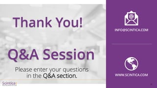 WWW.SCINTICA.COM
Q&A Session
WWW.SCINTICA.COM
INFO@SCINTICA.COM
Please enter your questions
in the Q&A section.
Thank You!
20
 