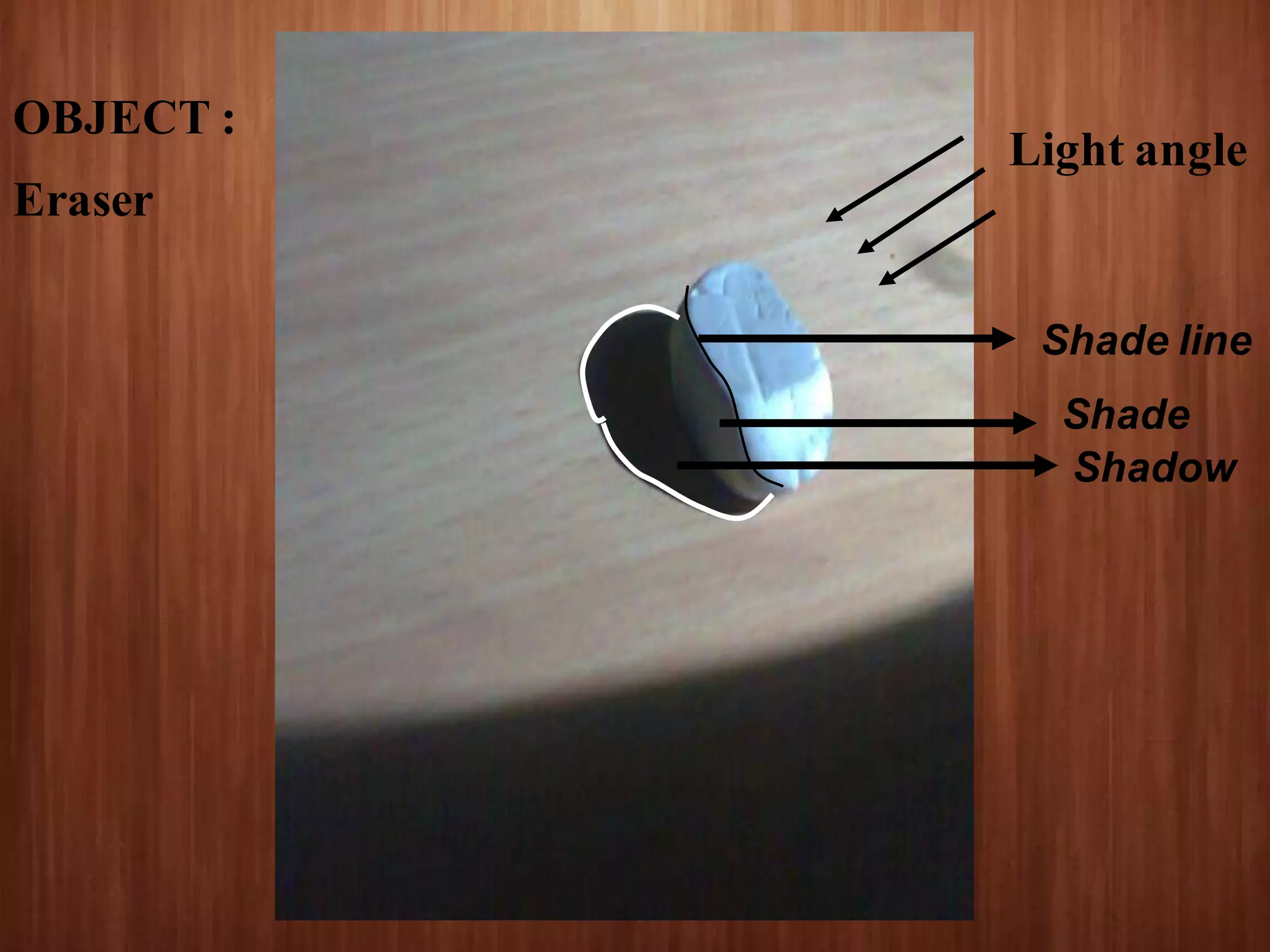 Shade line
Shade
Shadow
Light angle
OBJECT :
Eraser
 