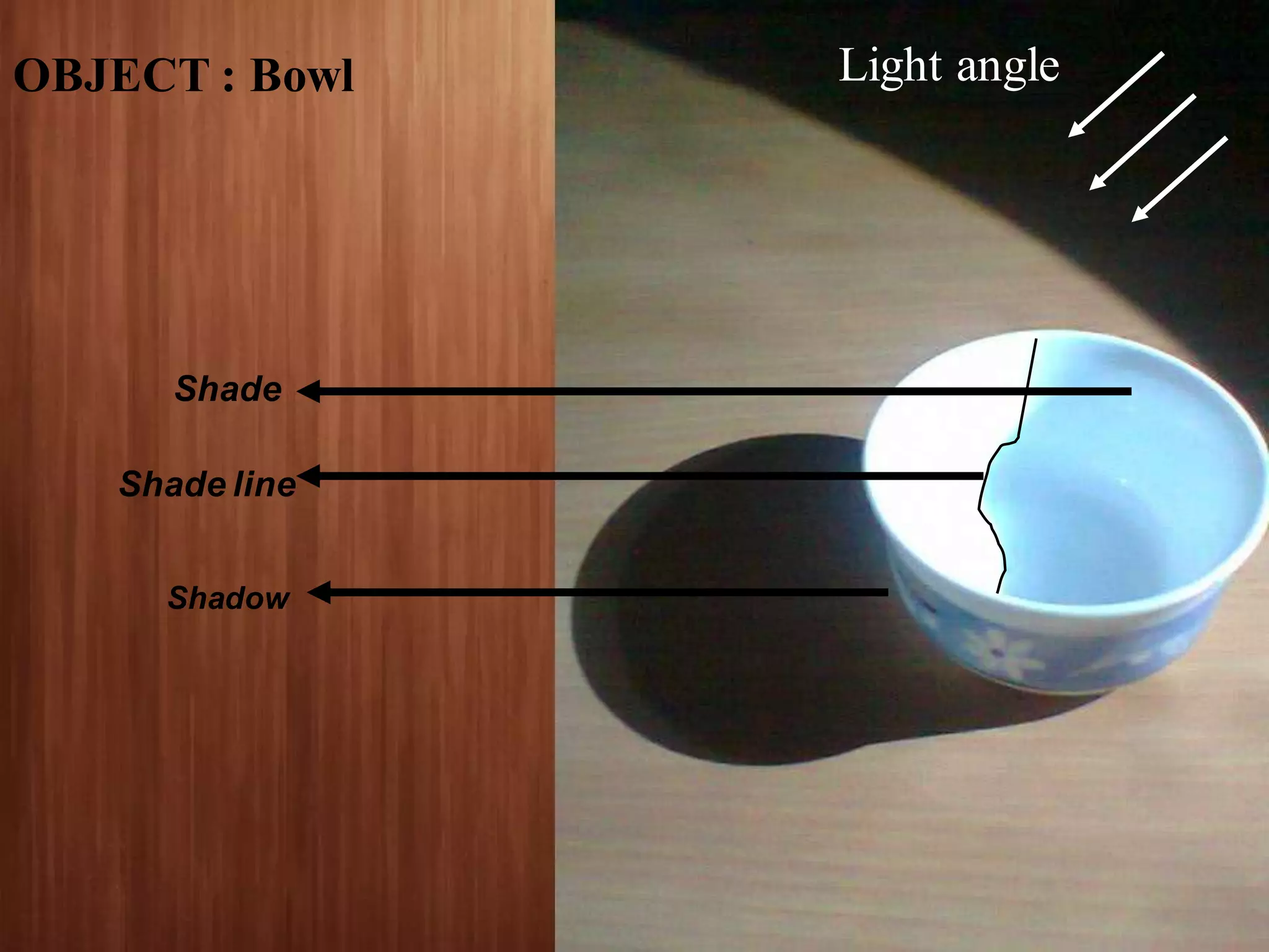 Shade
Shade line
Shadow
Light angleOBJECT : Bowl
 