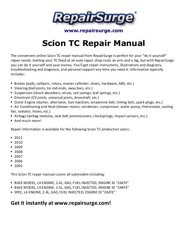 2010 scion tc repair manual