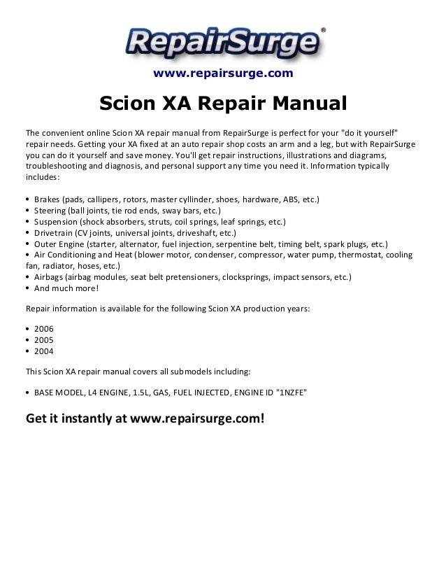 Scion xa repair manual 2004 2006