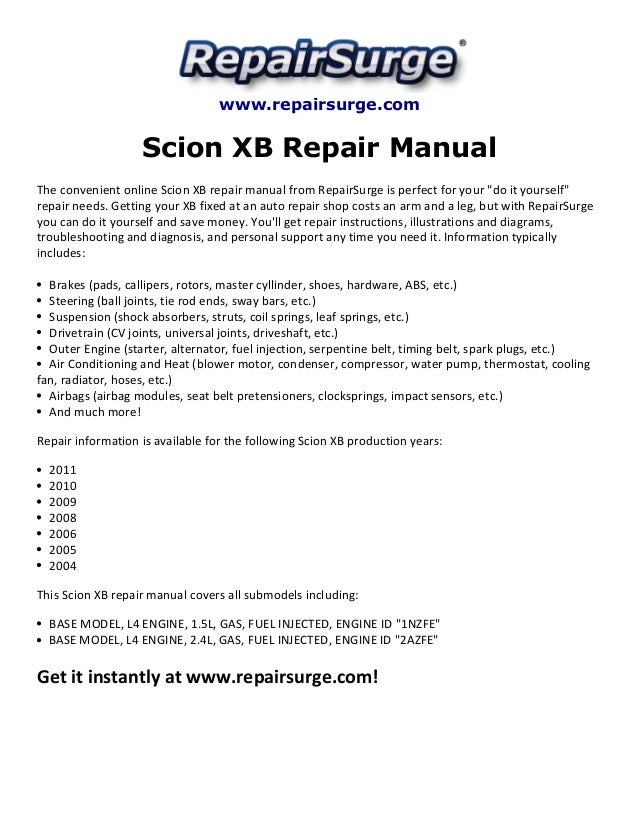 2005 scion xb repair manual