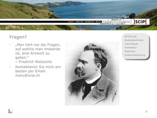 Fragen? „ Man hört nur die Fragen, auf welche man imstande ist, eine Antwort zu geben. “ – Friedrich Nietzsche Kontaktieren Sie mich am besten per Email: maru@scip.ch 