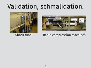 Validation, schmalidation.
10
Shock tube1 Rapid compression machine2
 