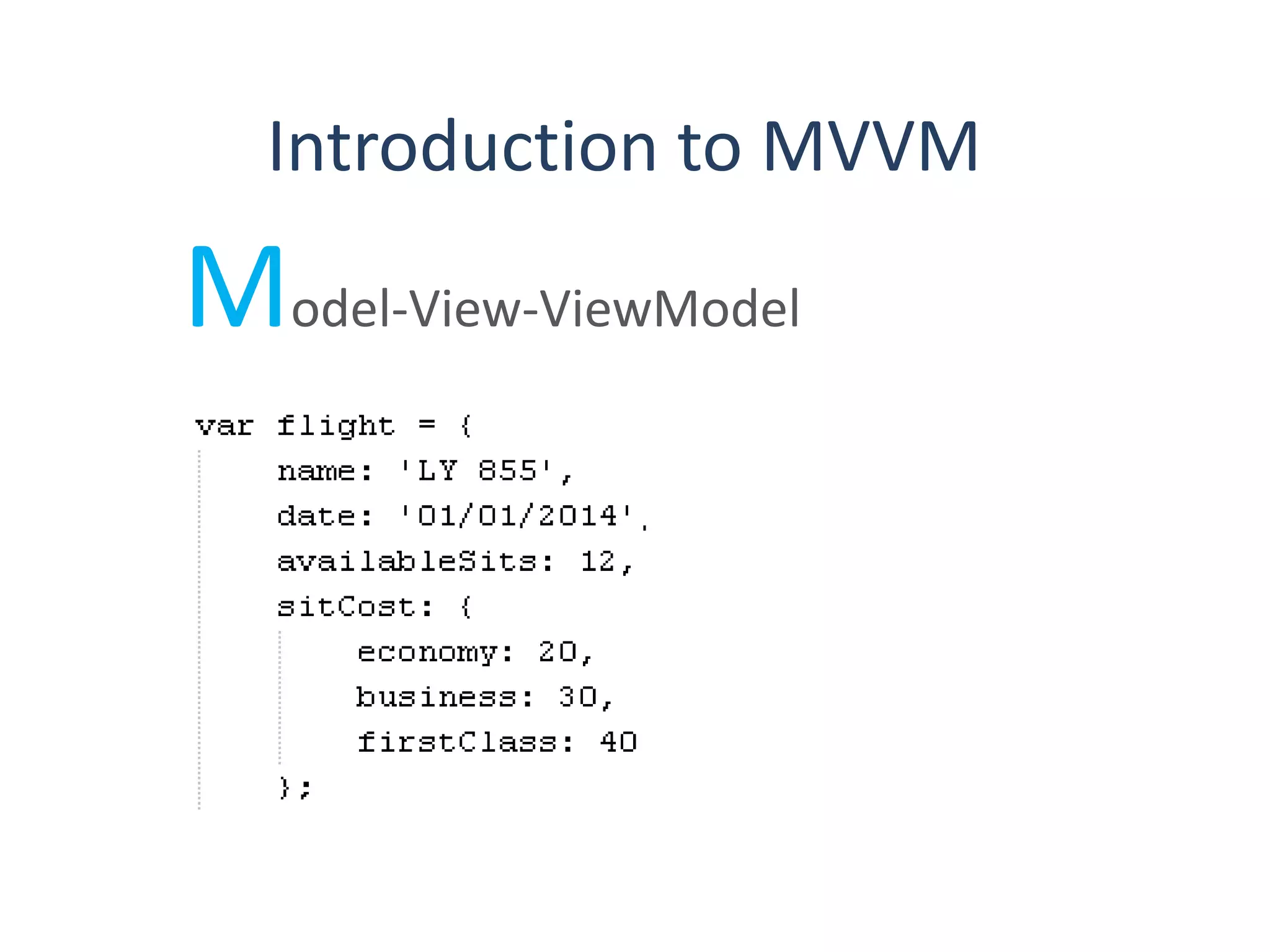 Introduction to MVVM
Model-View-ViewModel