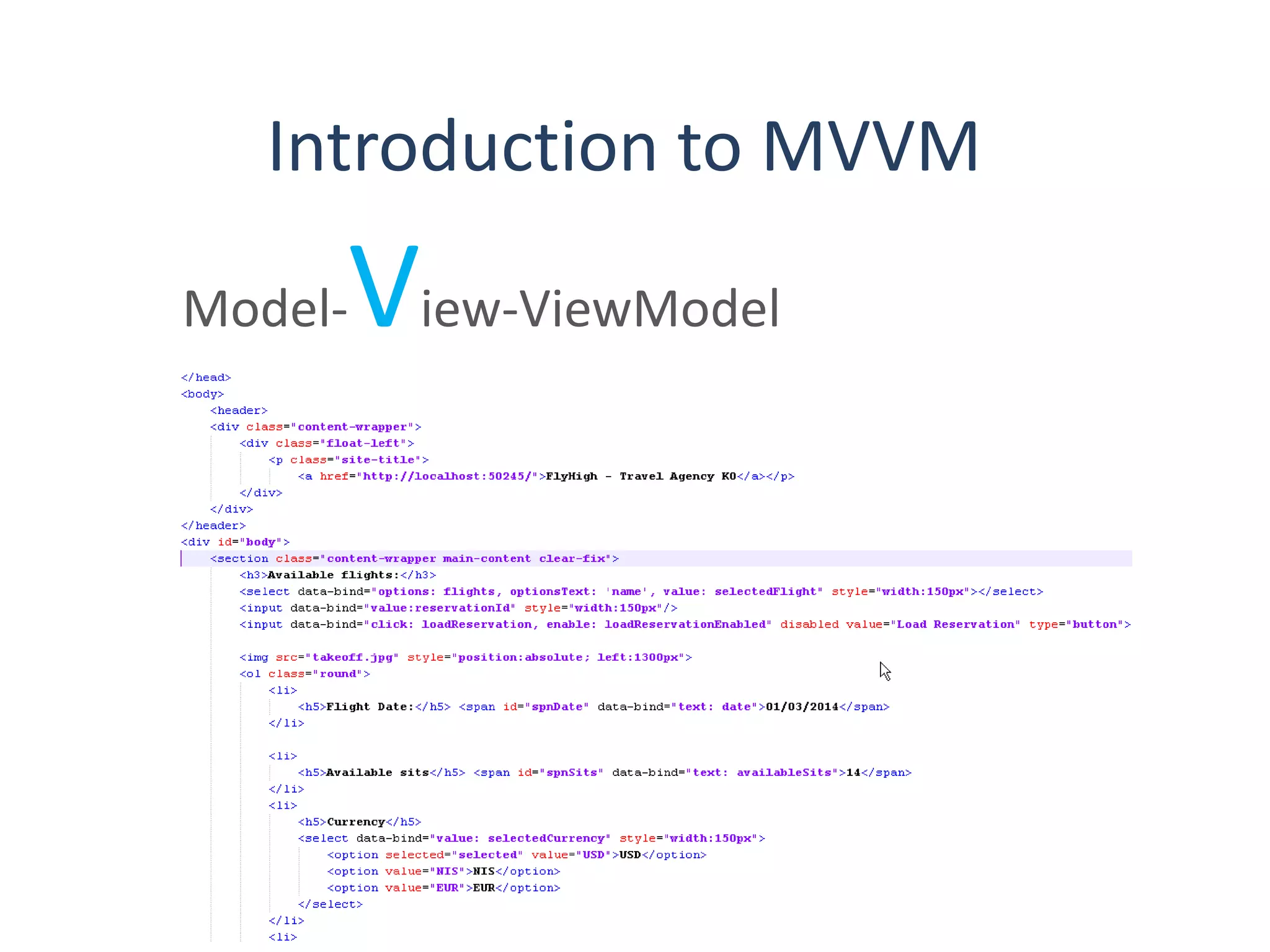 Introduction to MVVM
Model-View-ViewModel