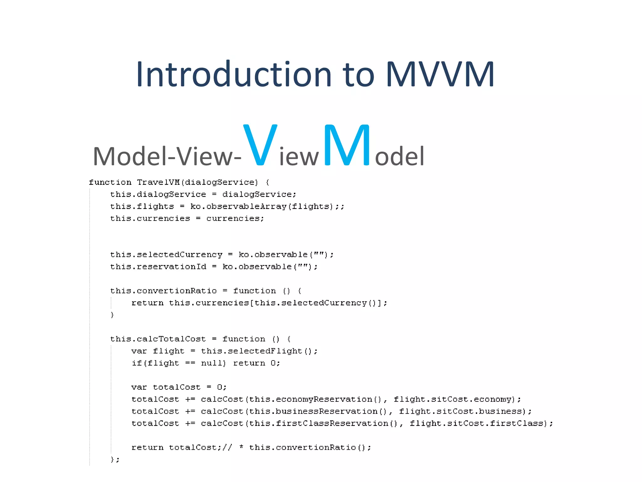 Introduction to MVVM
Model-View-ViewModel