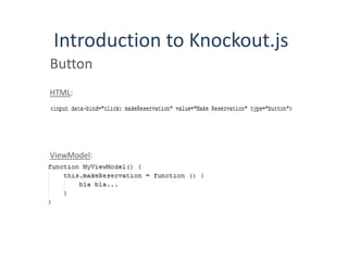 Introduction to Knockout.js
Button
HTML:
ViewModel:
 