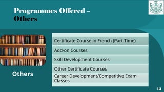 Programmes Offered –
Others
13
Others
Certificate Course in French (Part-Time)
Add-on Courses
Skill Development Courses
Other Certificate Courses
Career Development/Competitive Exam
Classes
 