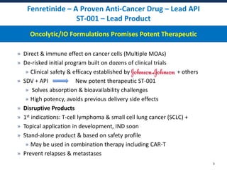 Fenretinide – A Proven Anti-Cancer Drug – Lead API
ST-001 – Lead Product
» Direct & immune effect on cancer cells (Multipl...