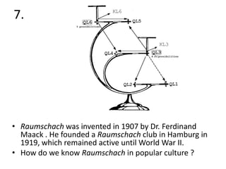 7.

• Raumschach was invented in 1907 by Dr. Ferdinand
Maack . He founded a Raumschach club in Hamburg in
1919, which remained active until World War II.
• How do we know Raumschach in popular culture ?

 