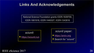 20IEEE eScience 2017
Links And AcknowledgementsLinks And Acknowledgements
sciunitsciunit::
 https://sciunit.runhttps://sc...