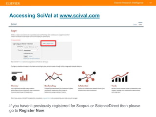 TITLE OF PRESENTATION
| 137
137|
Accessing SciVal at www.scival.com
If you haven’t previously registered for Scopus or Sci...