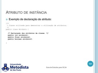 Vetor (array)Todo vetor em Java é um objeto, mesmo que ele possua apenas atributos primitivos.Quando os vetores são criados eles já são inicializado com os valores padrões para os tipos que eles guardam.O primeiro índice do vetor é sempre zero, logo, seu último elemento é sempre igual ao tamanho do vetor menos um.Se acessar uma posição do vetor que não existe será lançado uma java.lang.ArrayIndexOutOfBoundsException.107Guia de Estudos para SCJA
