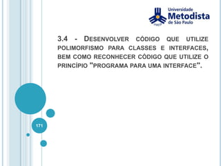 Herança157/** * Classe utilizada para representar um Coordenador que é uma Pessoa. */publicclass Coordenador extends Pessoa {private String cursoCoordenado;public Coordenador(String nome, int matricula, String cursoCoordenado) {        super(nome, matricula);this.cursoCoordenado = cursoCoordenado;    }public String getCursoCoordenado() {returncursoCoordenado;    }publicvoidsetCursoCoordenado(String cursoCoordenado) {this.cursoCoordenado = cursoCoordenado;    }}Guia de Estudos para SCJA