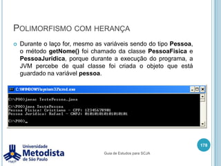 A implementação em Java fica da seguinte forma:Associação de classe simples164publicclass Perfil {private String nome;}publicclassEndereco {private String estado;private String cidade;private String bairro;private String logradouro;private String cep;}publicclassUsuario{private String nome;private String cpf;private String login;private String senha;private Perfil perfil;privateEnderecoendereco;}Guia de Estudos para SCJA