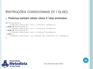 Casting de objeto188/** * Classe utilizada para demonstrar o uso do polimorfismo, vamos criar duas  * variáveis do tipo Pessoa e adicionar nele objetos do tipo PessoaFisica e  * PessoaJuridica. */publicclass TestePessoa4 {publicstaticvoidmain(String[] args) {        Pessoa pessoa1 = newPessoaFisica();        pessoa1.setNome("Cristiano");        Pessoa pessoa2 = newPessoaJuridica();        pessoa2.setNome("Rafael");PessoaFisicafisica = (PessoaFisica) pessoa1;fisica.setCpf(12345678901L);PessoaJuridicajuridica = (PessoaJuridica) pessoa2;juridica.setCnpj(1000100012345678L);        System.out.println(fisica.getNome());        System.out.println(juridica.getNome());Object objeto = "Programacao Orientada a Objetos";        String texto = (String) objeto;        System.out.println(texto);    }}Guia de Estudos para SCJA