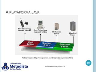 javax.swingAs classes swing implementam um conjunto de componentes para construir GraphicalUser Interface (GUI) e adicionar ricas funcionalidades gráficas e interatividade para aplicações Java.O lookandfeel permite criar  GUIs com variadas formas de interface gráfica ou pode assumir a forma do Sistema Operacional utilizado.Permite a internacionalização de diversos idiomas e convenções culturais.Desenvolver gráficos, imagens e textos em 2D.Permite que leitores de tela aumentem a acessibilidade do usuários.Mais informações: http://java.sun.com/javase/6/docs/technotes/guides/swing/index.html300Guia de Estudos para SCJA