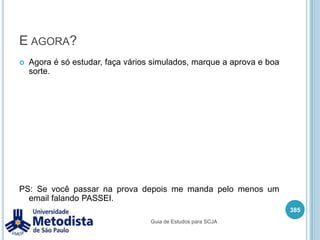 Javaserver Pages (JSP)A tecnologia JSP permite desenvolver paginas web em HTML de forma dinâmica, pois podemos utilizar código Java junto com código HTML.Com o JSP podemos desenvolver páginas web para enviar informações para Servlets, apresentar as informações que são recebidas pelas Servlets gerando código HTML de forma dinâmica.371Guia de Estudos para SCJA