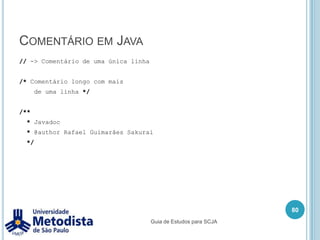 Associação x DependênciaA diferença básica entre ambos:Associação temos um atributo da classe relacionada.Dependência utilizamos a classe relacionada, para passar um parâmetro, chamar um método, criar um objeto, etc.70Guia de Estudos para SCJA