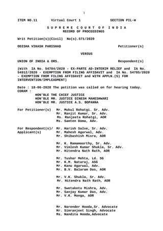 1
ITEM NO.11 Virtual Court 1 SECTION PIL-W
S U P R E M E C O U R T O F I N D I A
RECORD OF PROCEEDINGS
Writ Petition(s)(Ci...