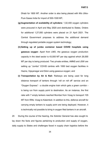 PART D
26
Dhabi for 1800 MT. Another order is also being placed with M/s Ultra-
Pure Gases India for import of 500-1500 MT...