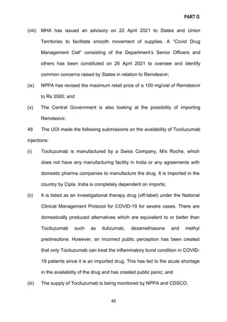PART G
48
(viii) MHA has issued an advisory on 22 April 2021 to States and Union
Territories to facilitate smooth movement...