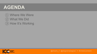 AGENDA
① Where We Were
② What We Did
③ How It’s Working
@mark_f @digistrategist • #intelcontent
 