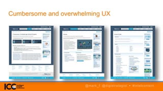 Cumbersome and overwhelming UX
@mark_f @digistrategist • #intelcontent
 