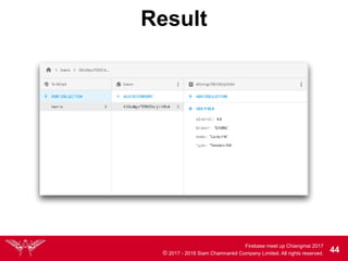 Firebase meet up Chiangmai 2017
© 2017 - 2018 Siam Chamnankit Company Limited. All rights reserved. 44
Result
 