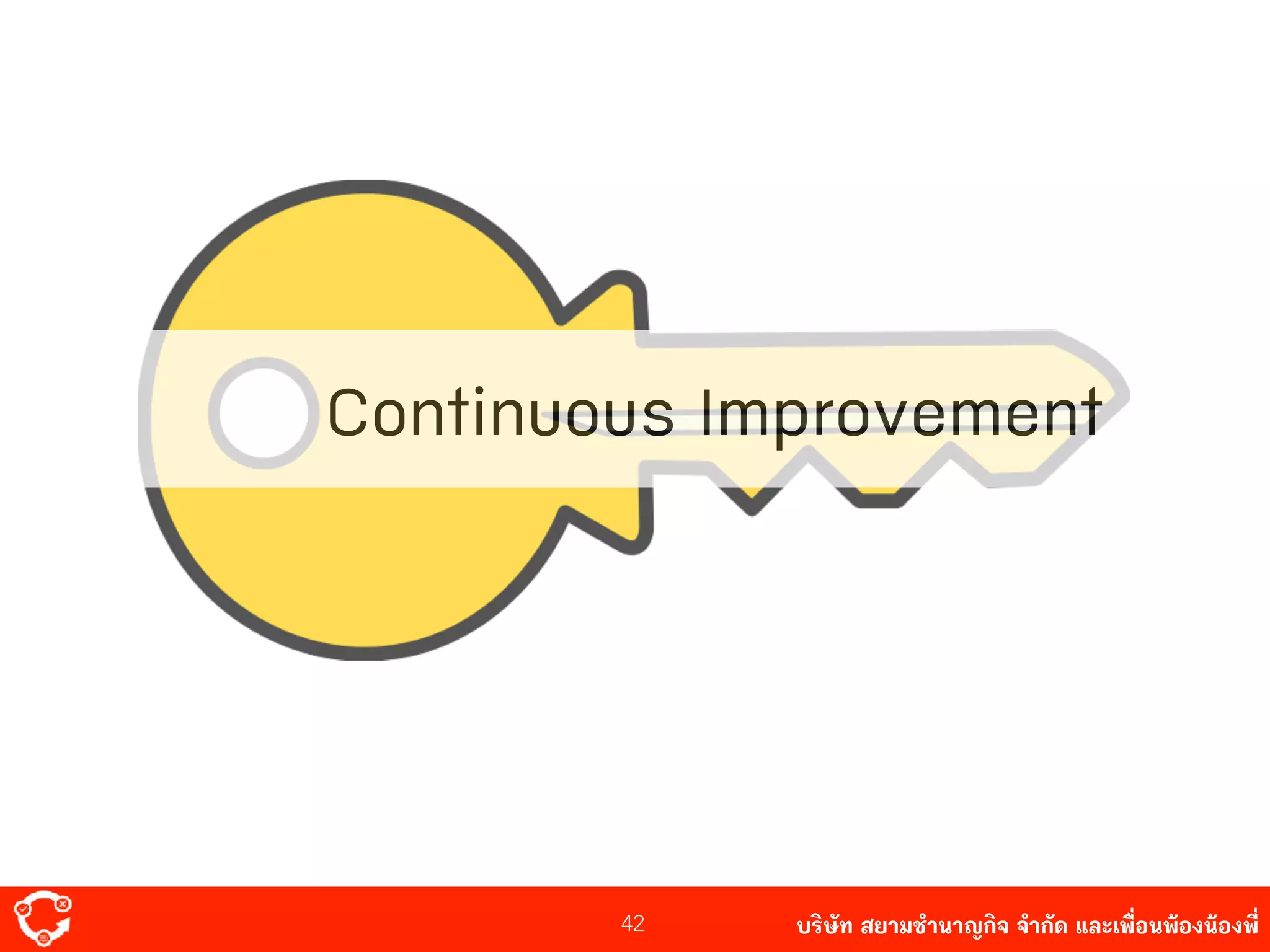 บริษัท สยาม๡ํานาญกิจ จํากัด และเพื่อนพ้องน้องพี่
Continuous Improvement
42
 