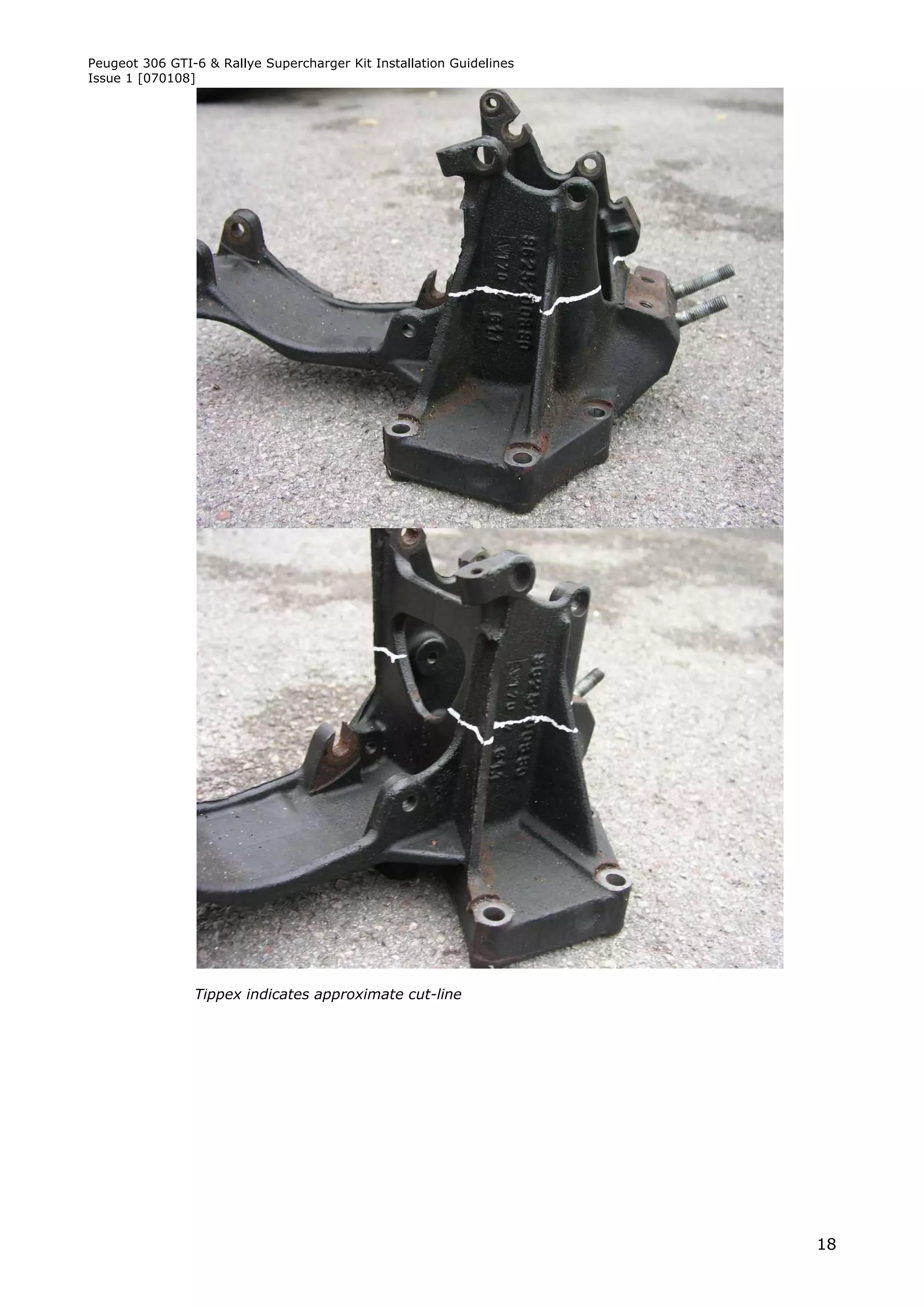 Peugeot 306 GTI-6 & Rallye Supercharger Kit Installation Guidelines
Issue 1 [070108]




                Tippex indicates approximate cut-line




                                                                      18
 