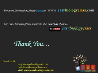 For more information, please log on to: www.easybiologyclass.com
For video tutorials please subscribe the YouTube channel:
easybiologyclass
E-mail us @:
easybiologyclass@gmail.com
mail@easybiologyclass.com
visit: www.easybiologyclass.com
 