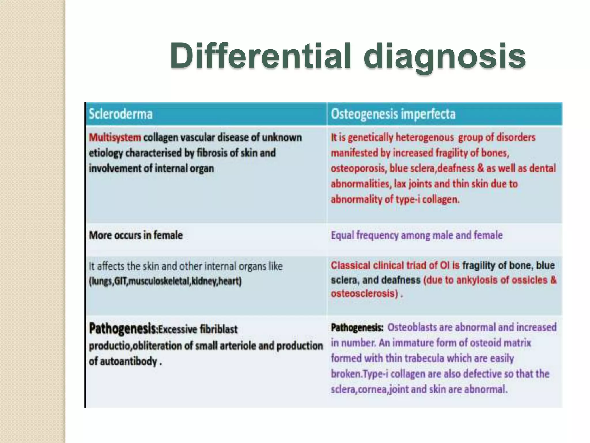Differential diagnosis
 