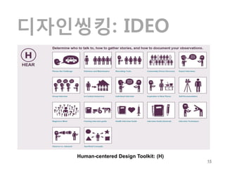 디자인씽킹: IDEO




    Human-centered Design Toolkit: (H)
                                         15
 